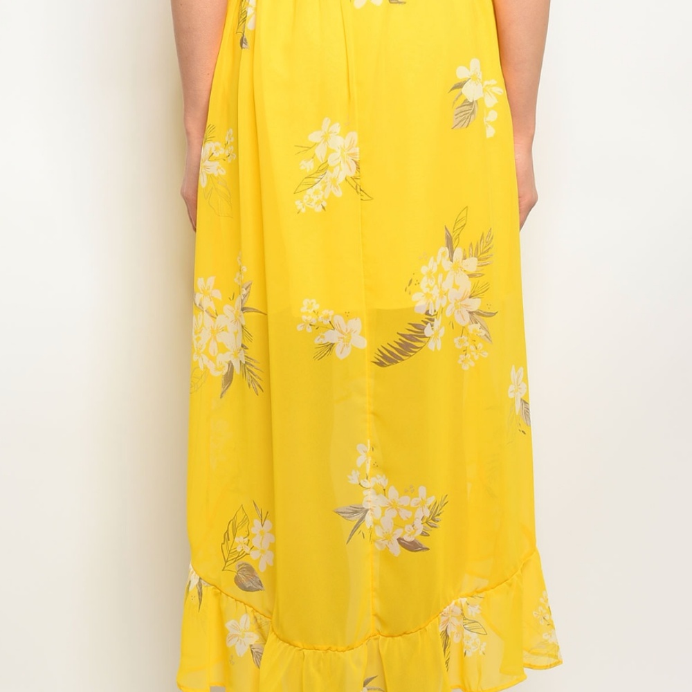 Yellow Floral Wrap Skirt Ruffle Hem - Picture 5 of 7